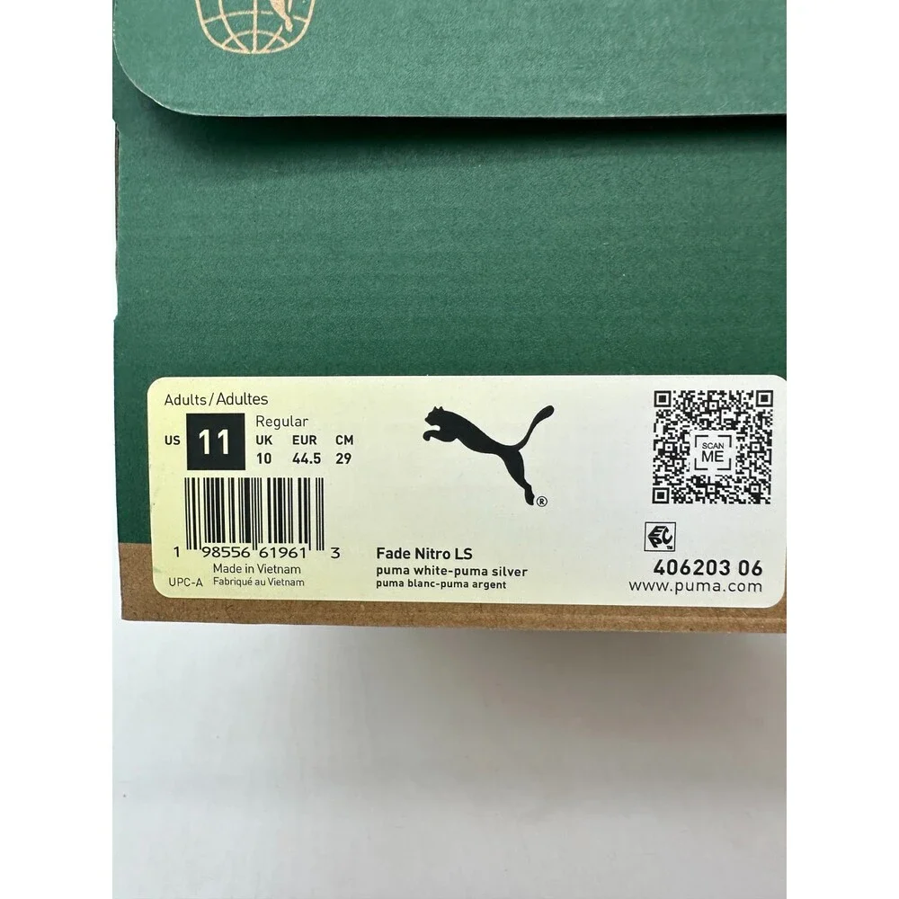 Puma Fade Nitro LS Men's Size 11 White Silver Athletic Shoes 406203 06
